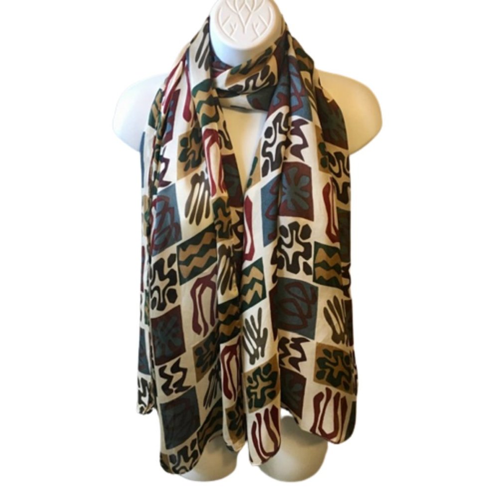 Nick & Nora Silk Scarf Wrap Vintage 90s Abstract Print Large Oblong